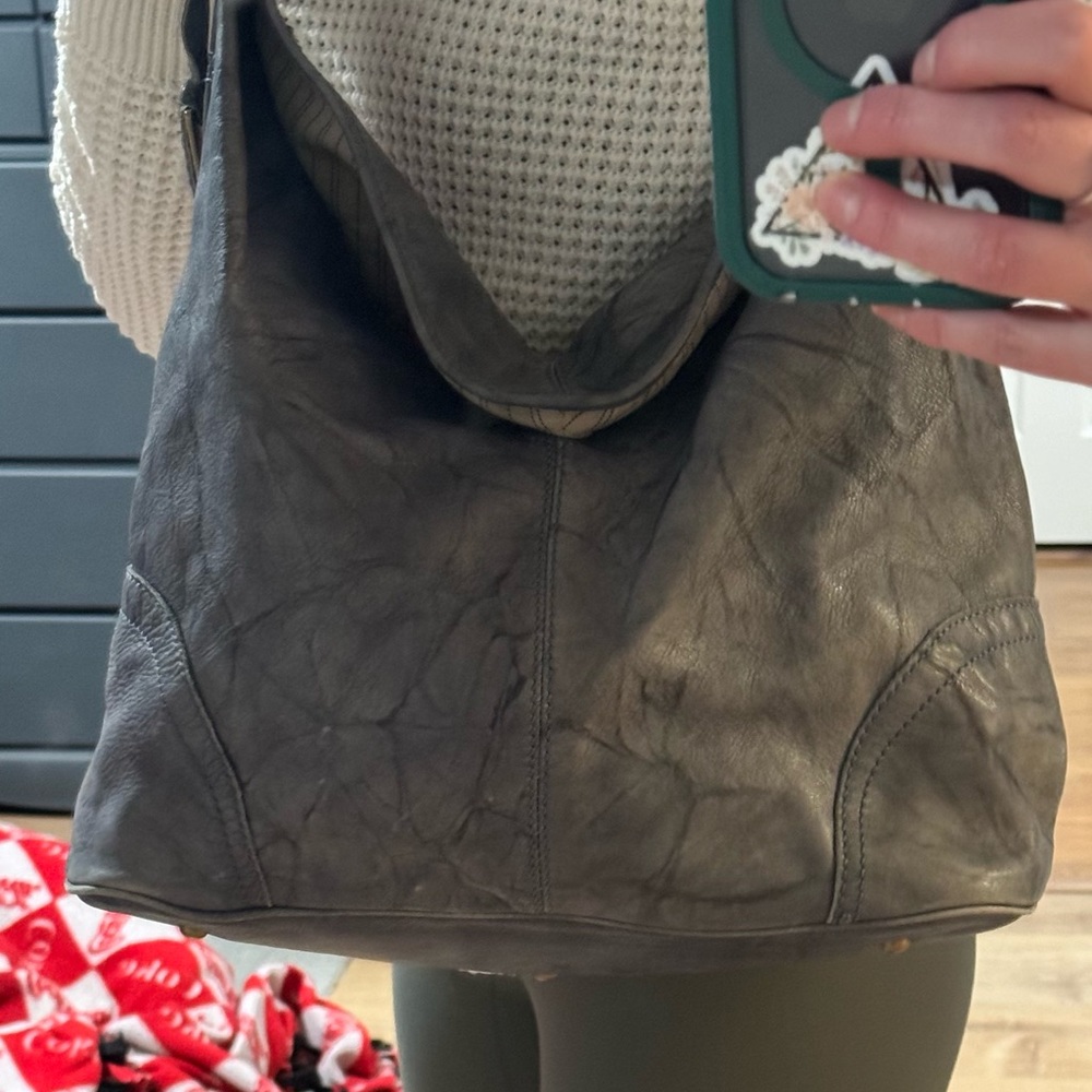 Frye bucket bag with flap over top